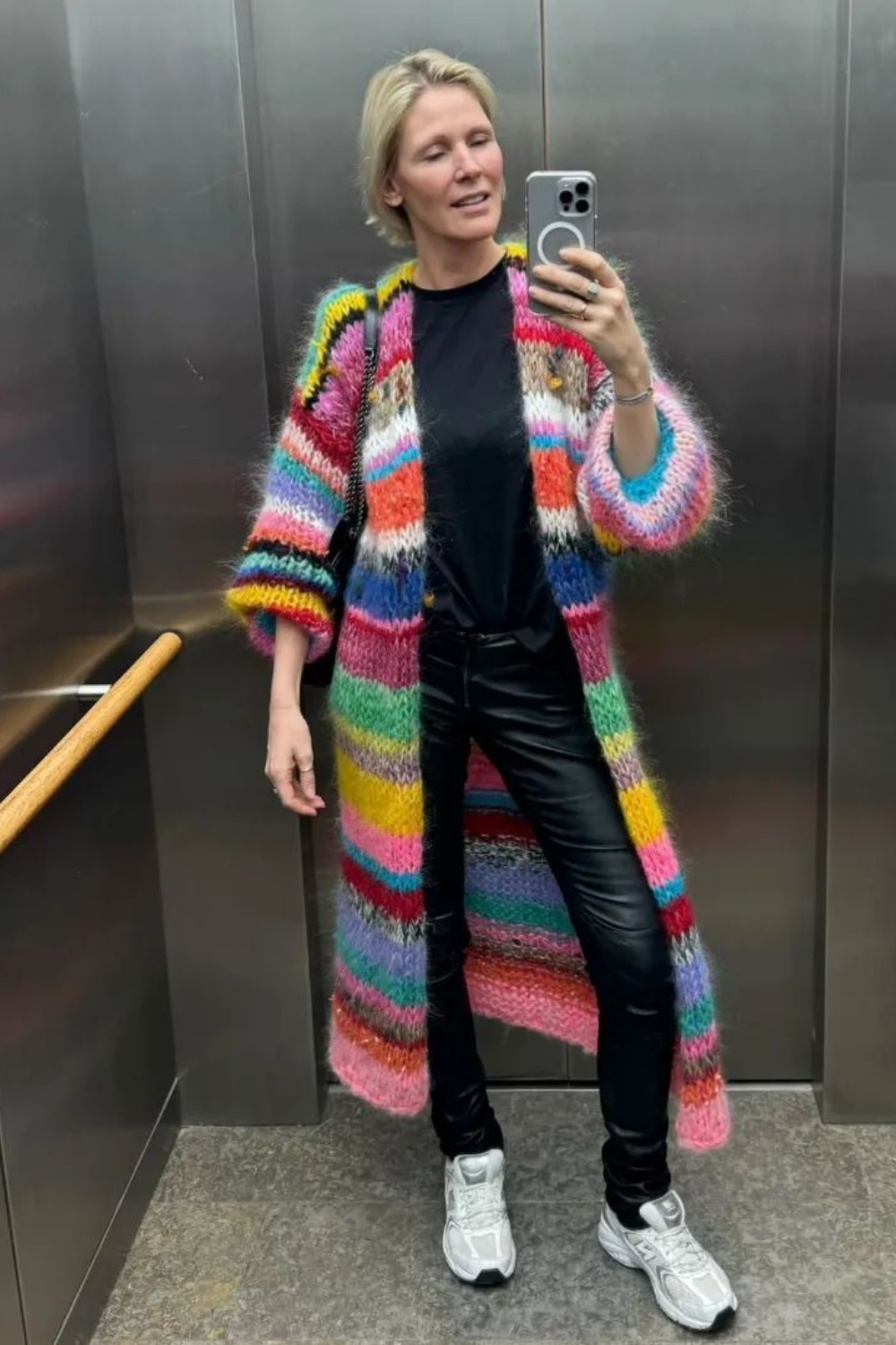 Colorful Cardigan with Black Outfit