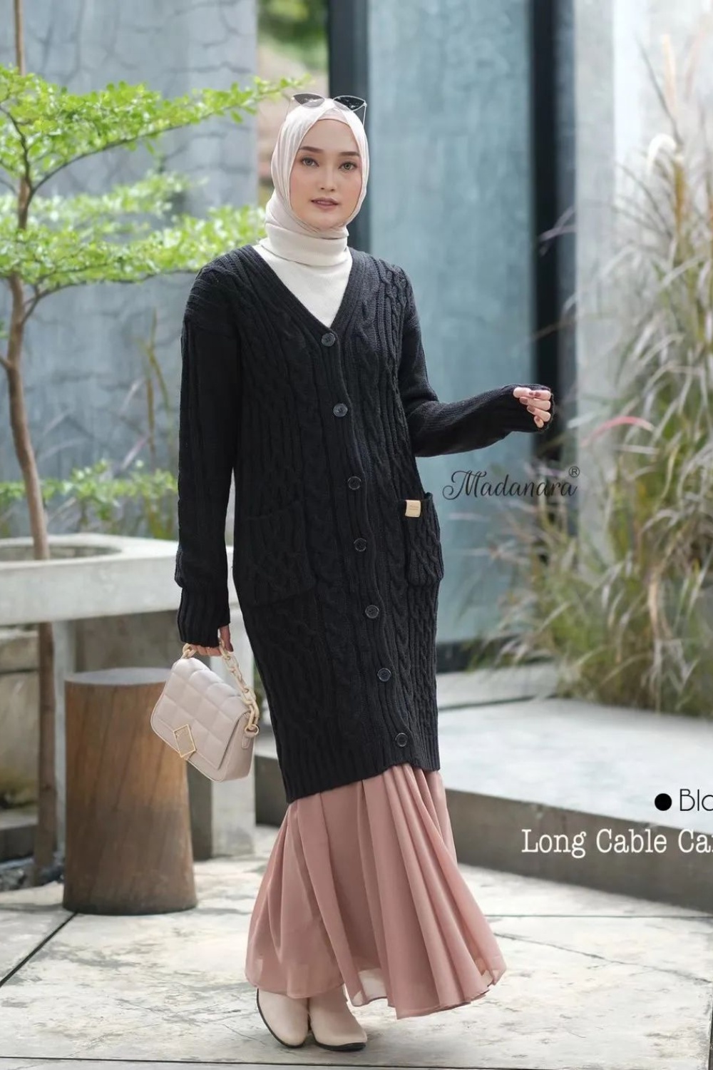 Cable Knit Cardigan with Pleated Skirt