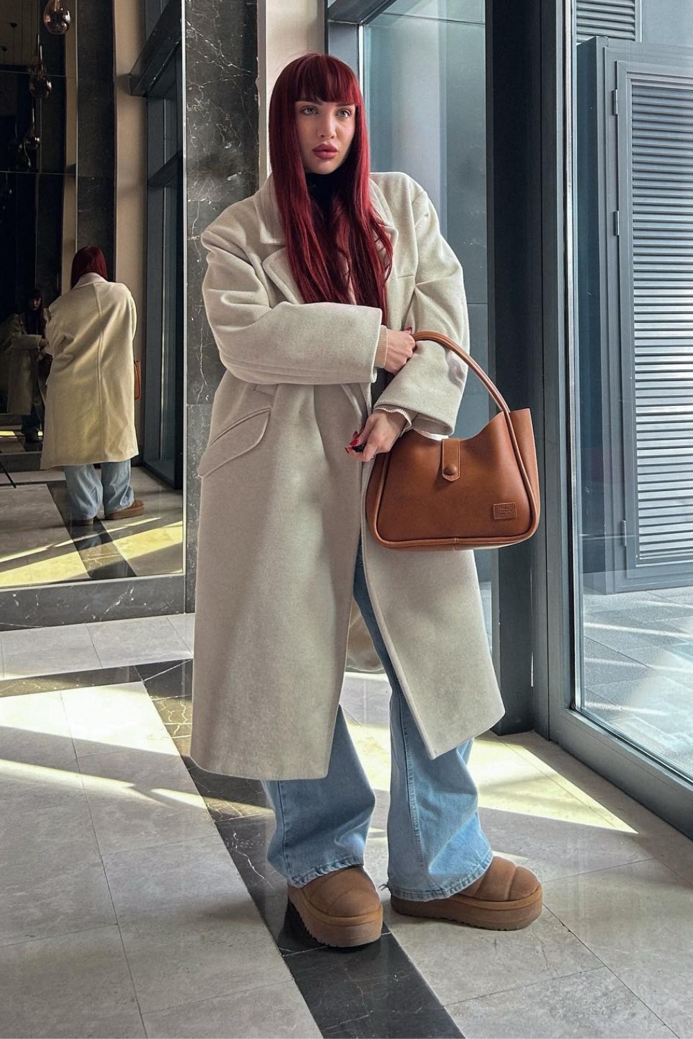 Oversized White Coat and Platform Boots