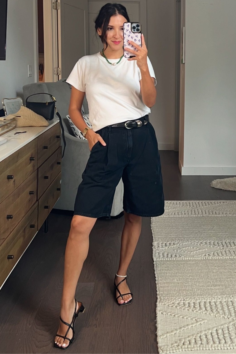 White Tee and Black Culotte Shorts