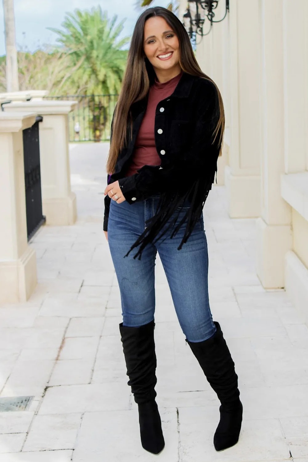 Fringe Jacket and Knee-High Boots