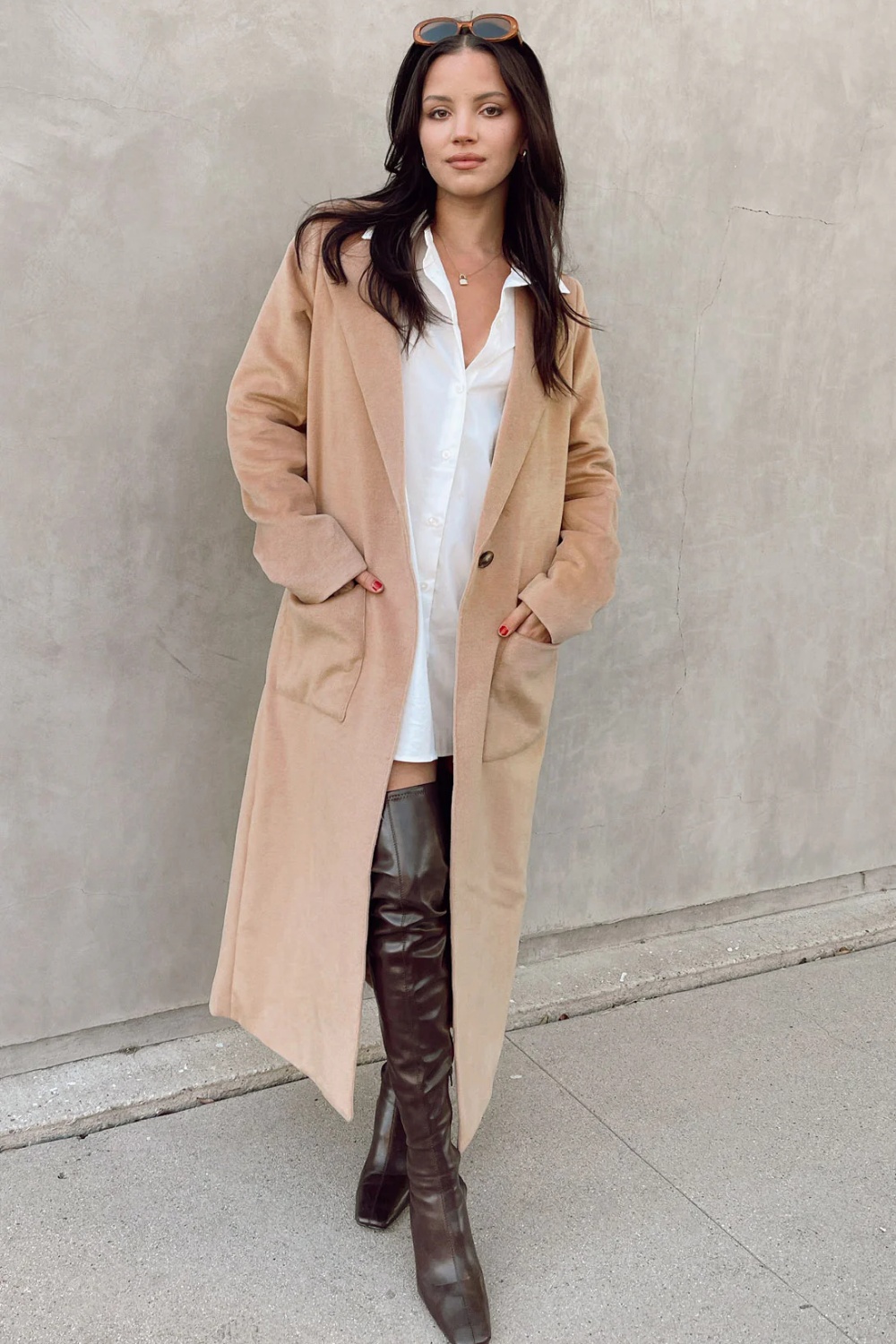 Long Coat and Button-Up Shirt