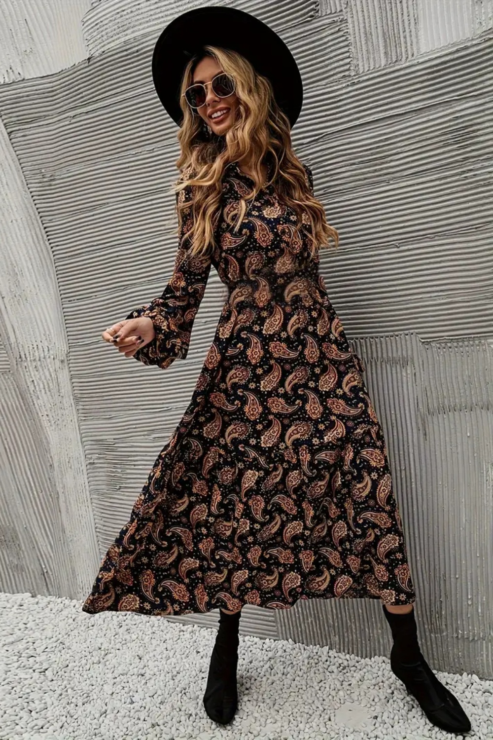 Long Paisley Dress and Boots