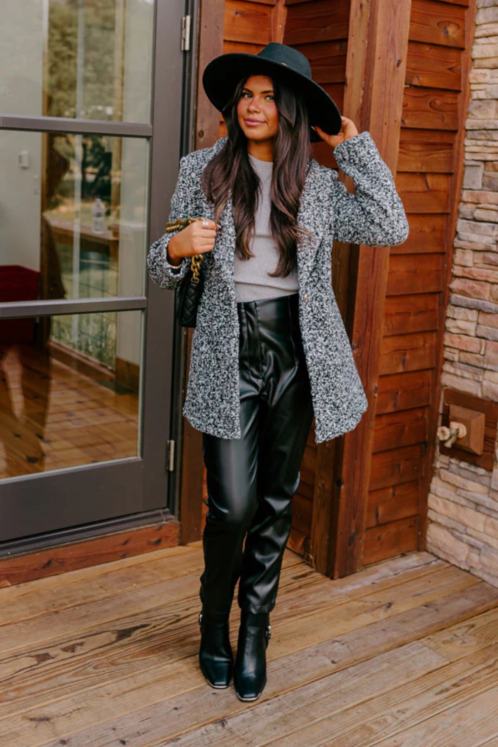 Textured Coat and Leather Pants