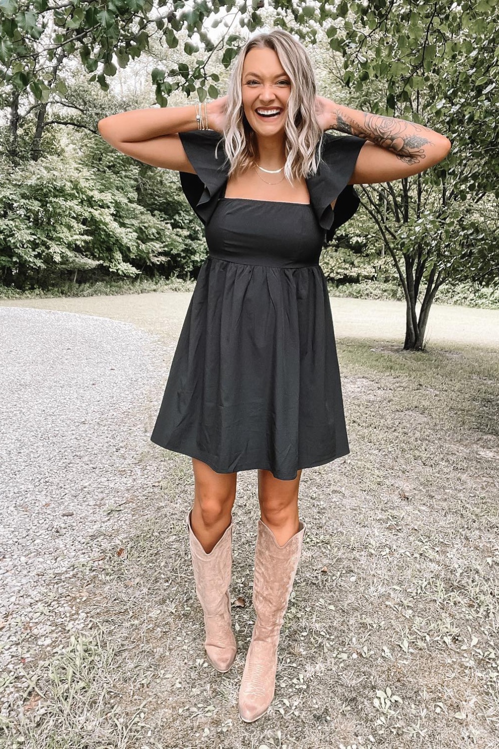 Little Black Dress and Tan Boots