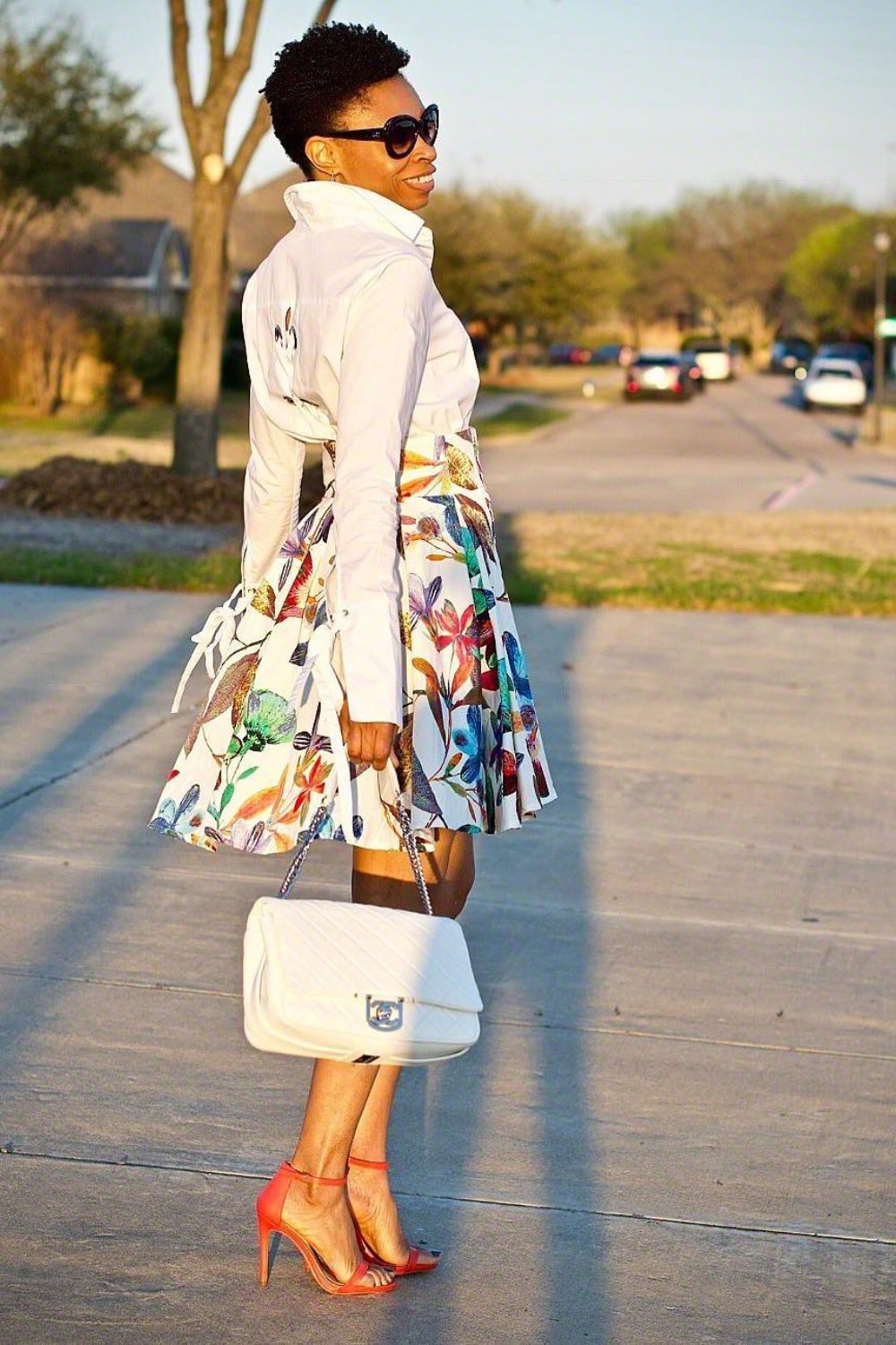 Floral Print Midi Skirt and Heels