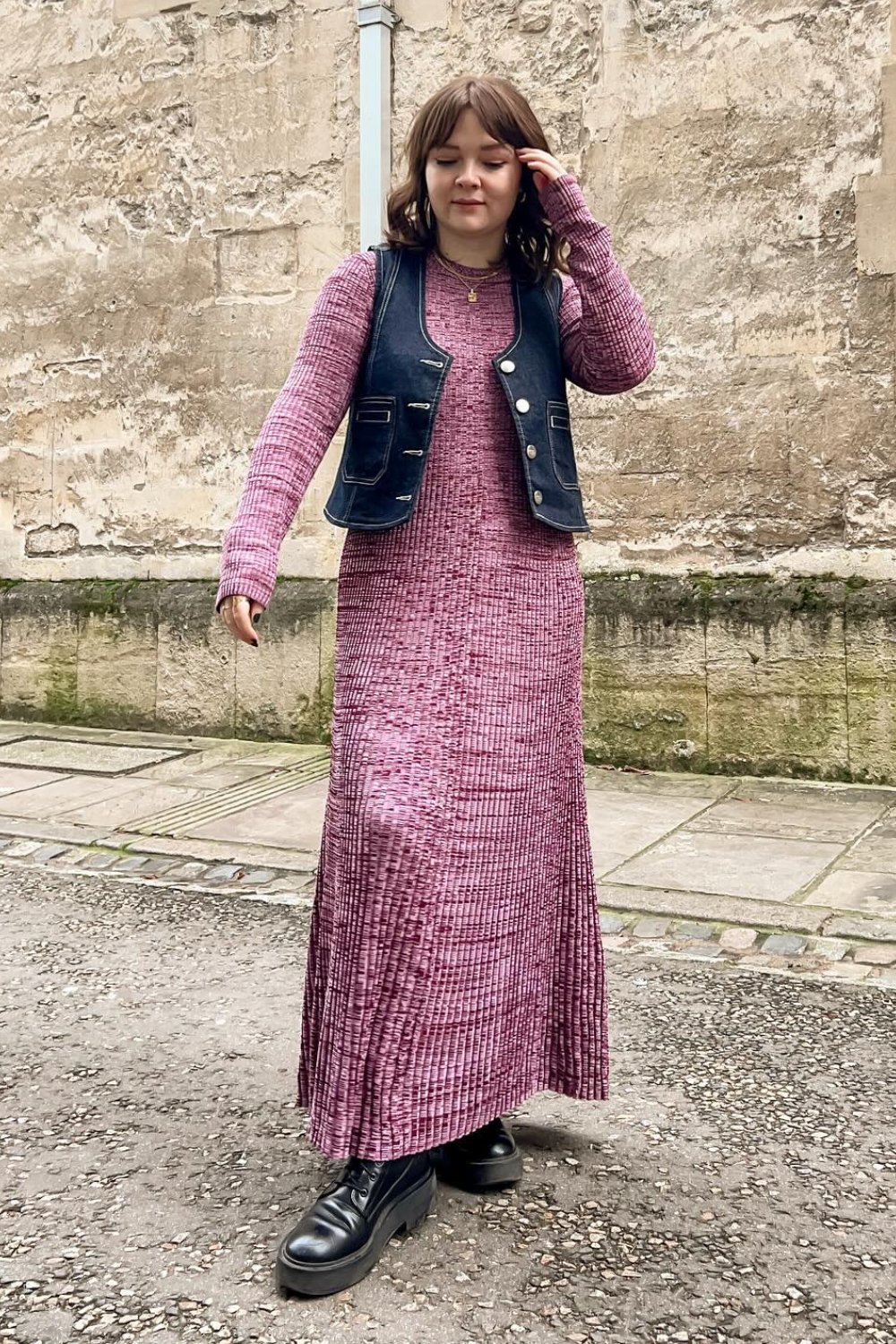 Ribbed Maxi Dress and Denim Vest