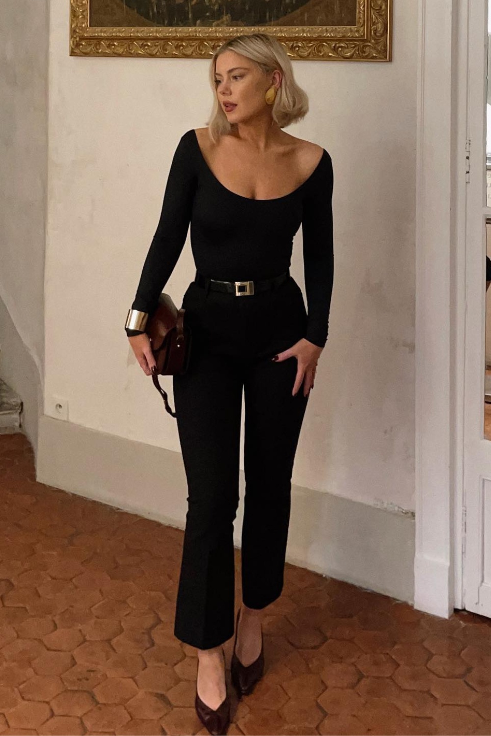 Scoop-Neck Top and Flared Trousers