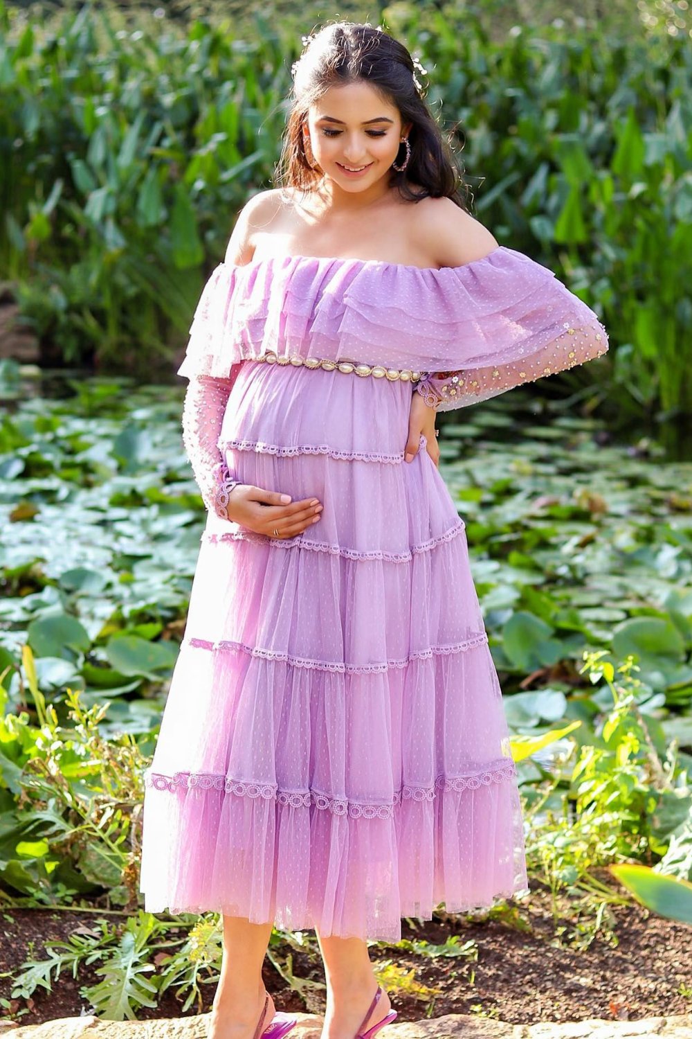 Lavender Off-Shoulder Maxi Dress