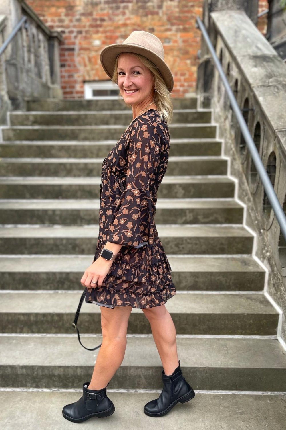 Floral Print Mini Dress and Black Chelsea Boots