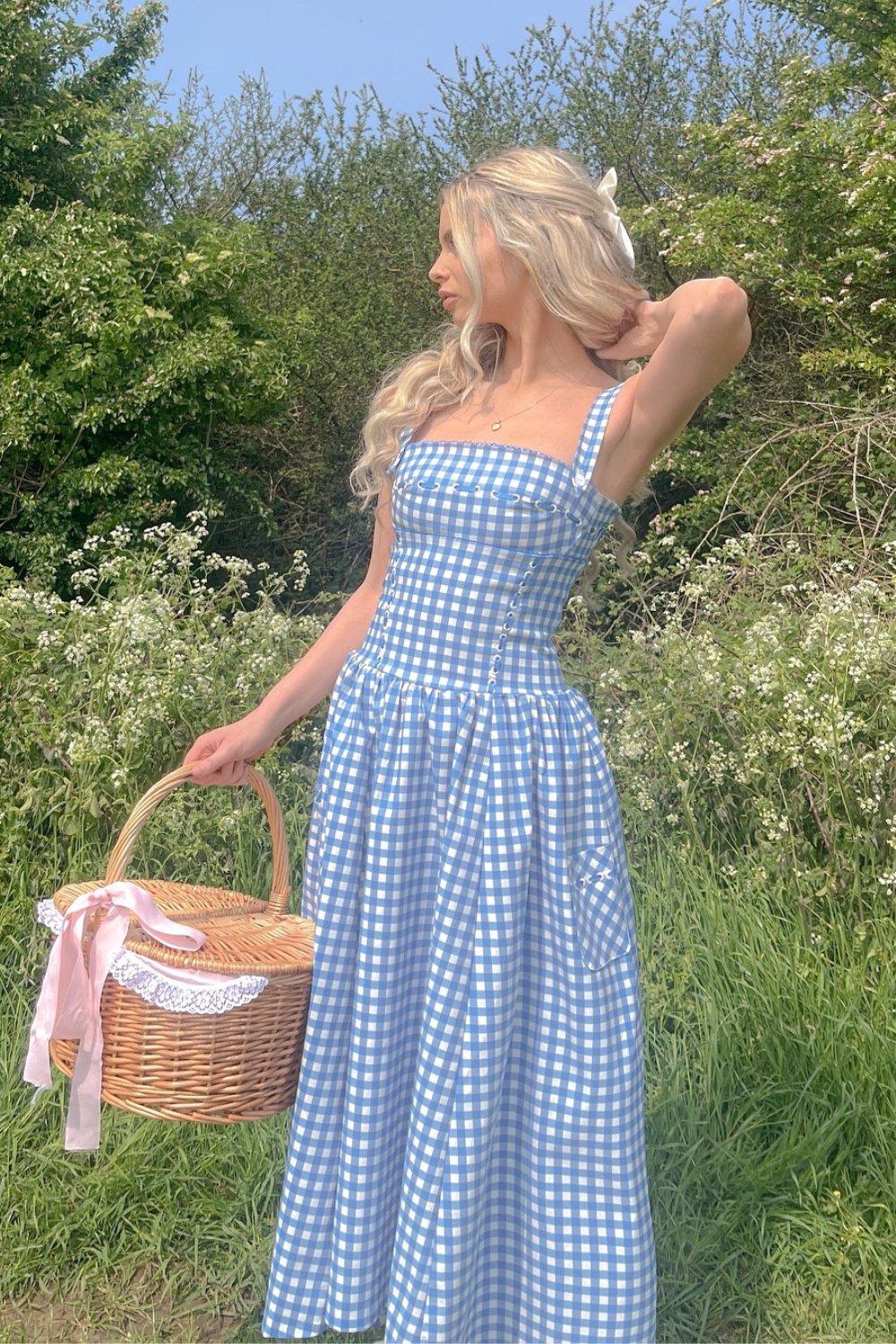 Blue Gingham Midi Dress