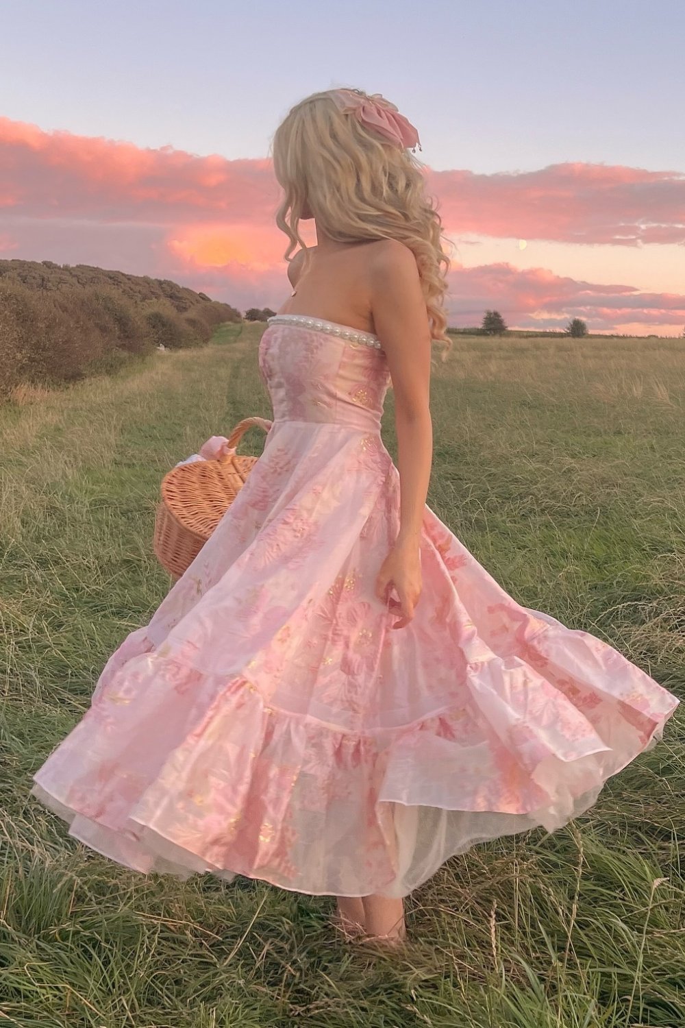 Pink Strapless Floral Maxi Dress