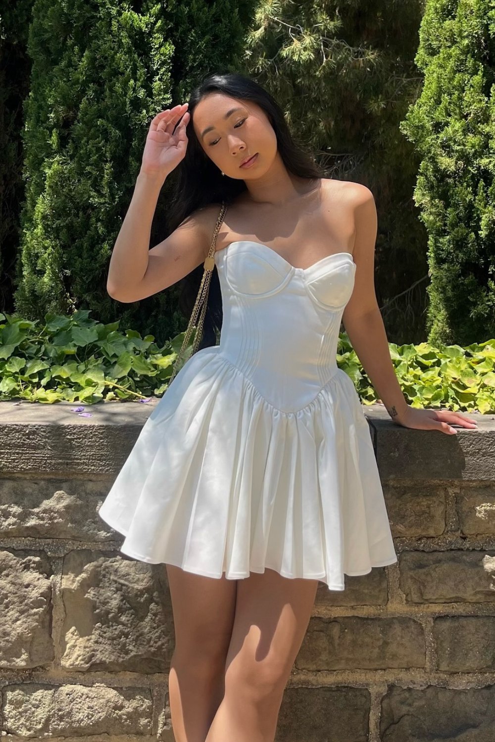 Structured White Strapless Mini Dress