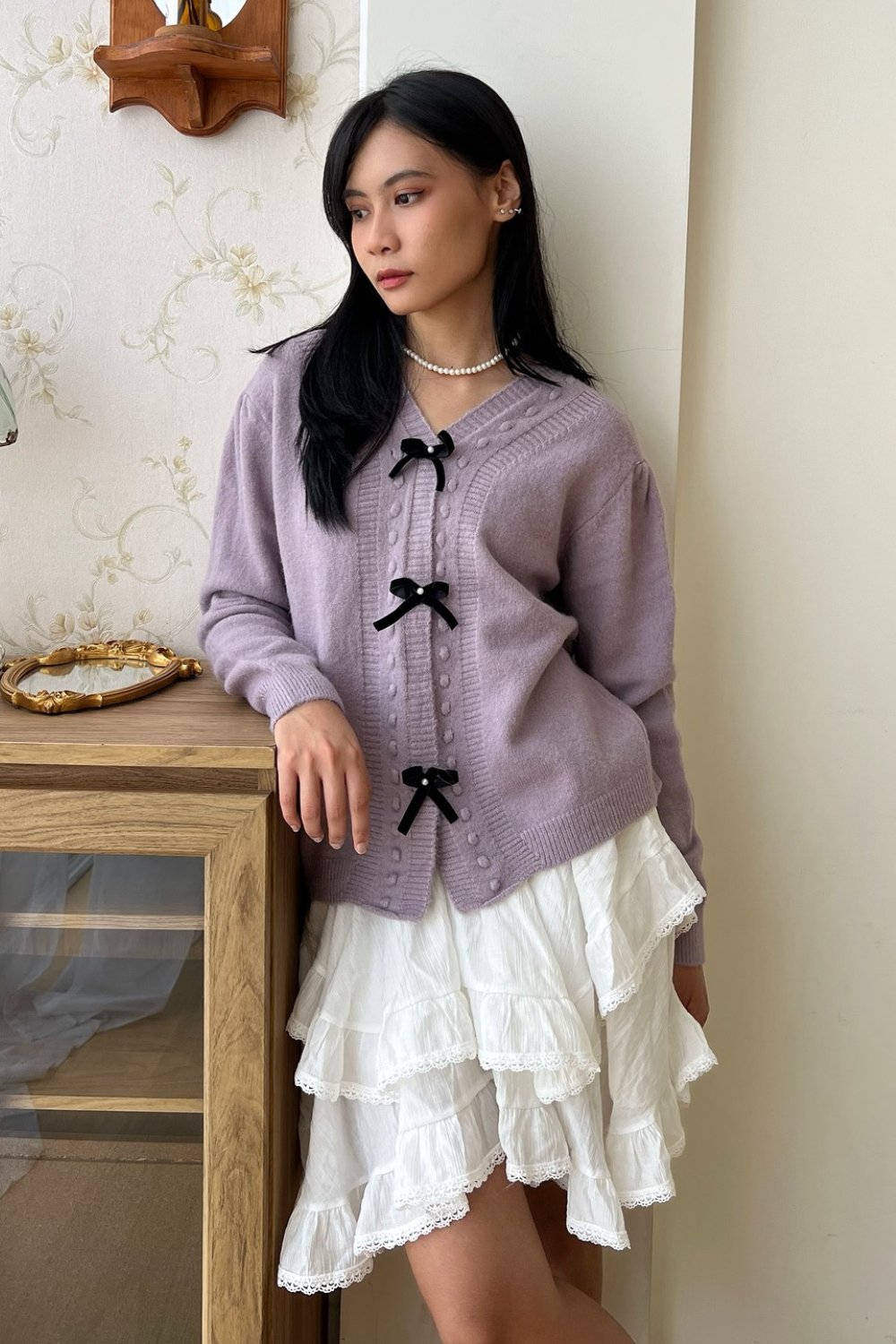 Lavender Cardigan and Ruffle Skirt