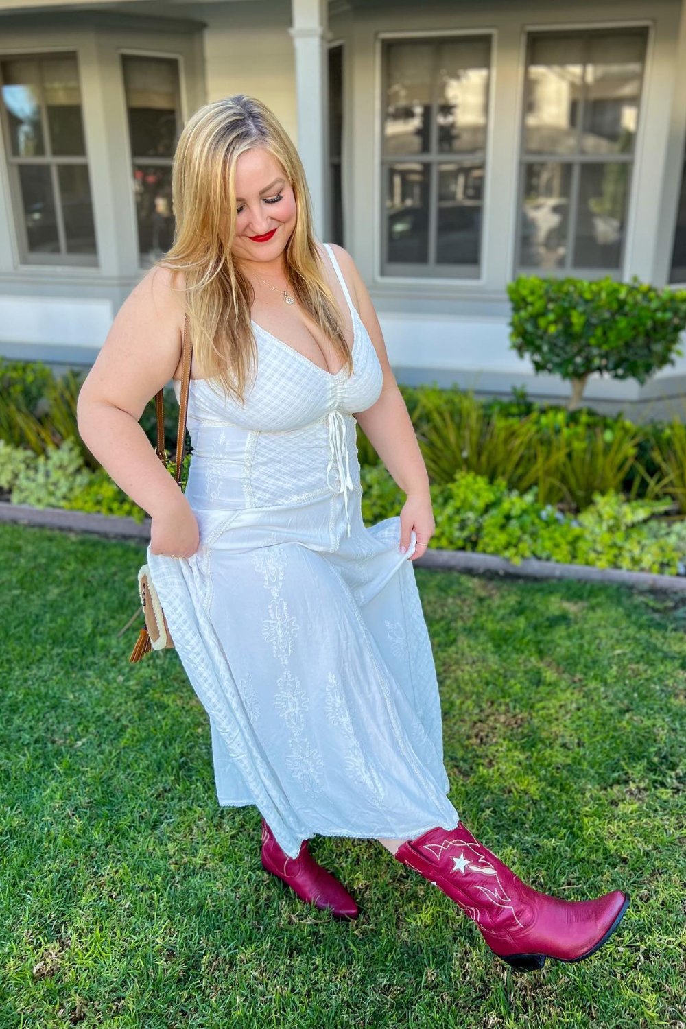 White Sleeveless Maxi & Red Boots