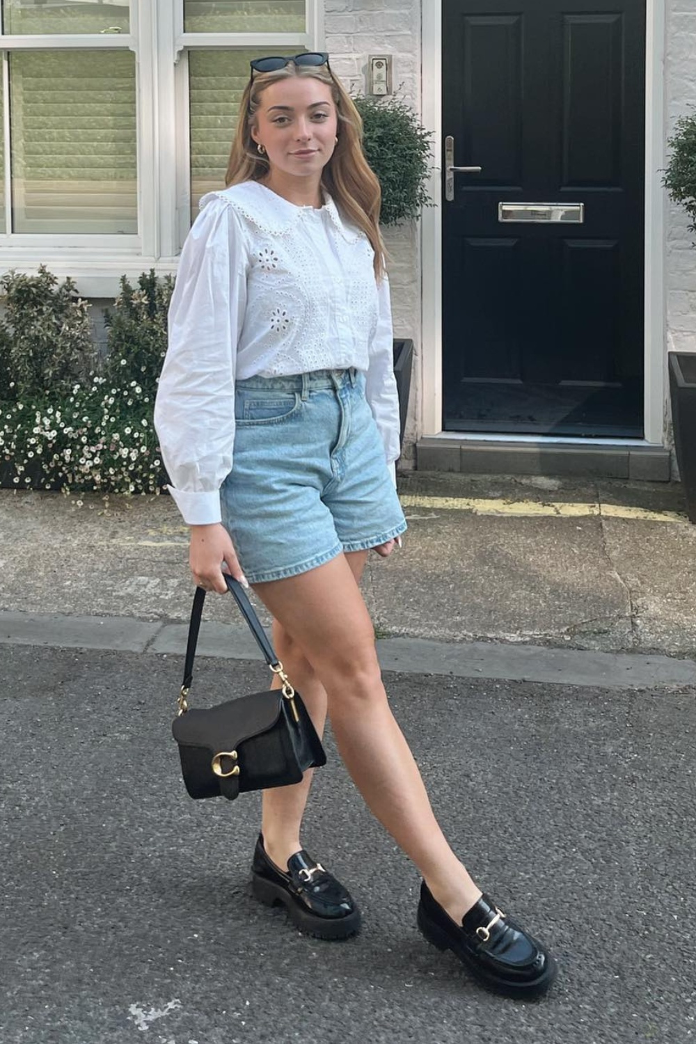 Eyelet Blouse and Loafers