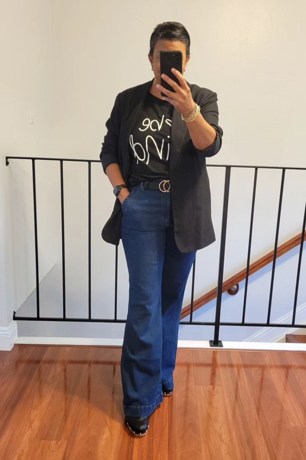 Edgy Chic: Black Blazer and Graphic Tee