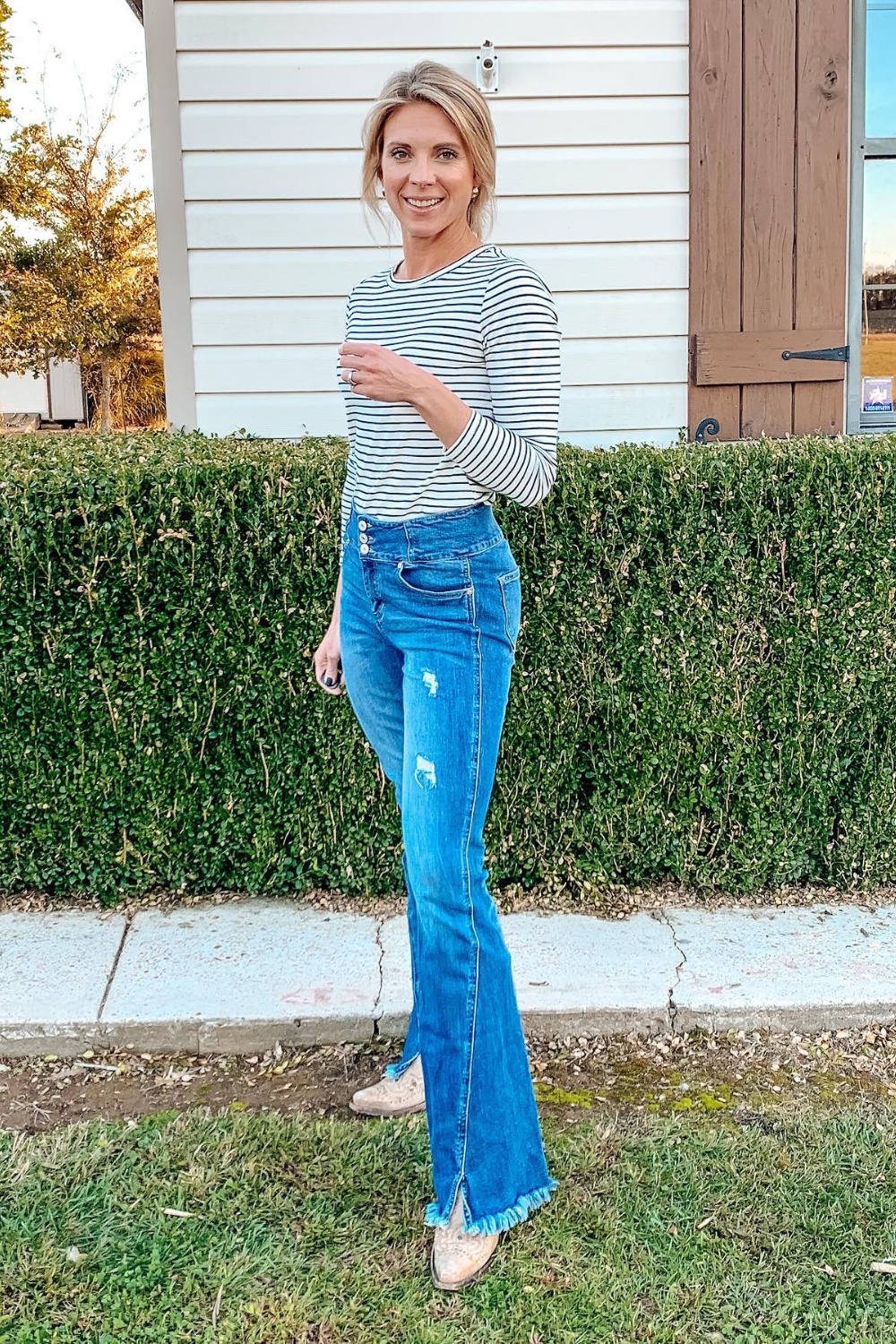 Nautical Inspired: Striped Top and Distressed Denim