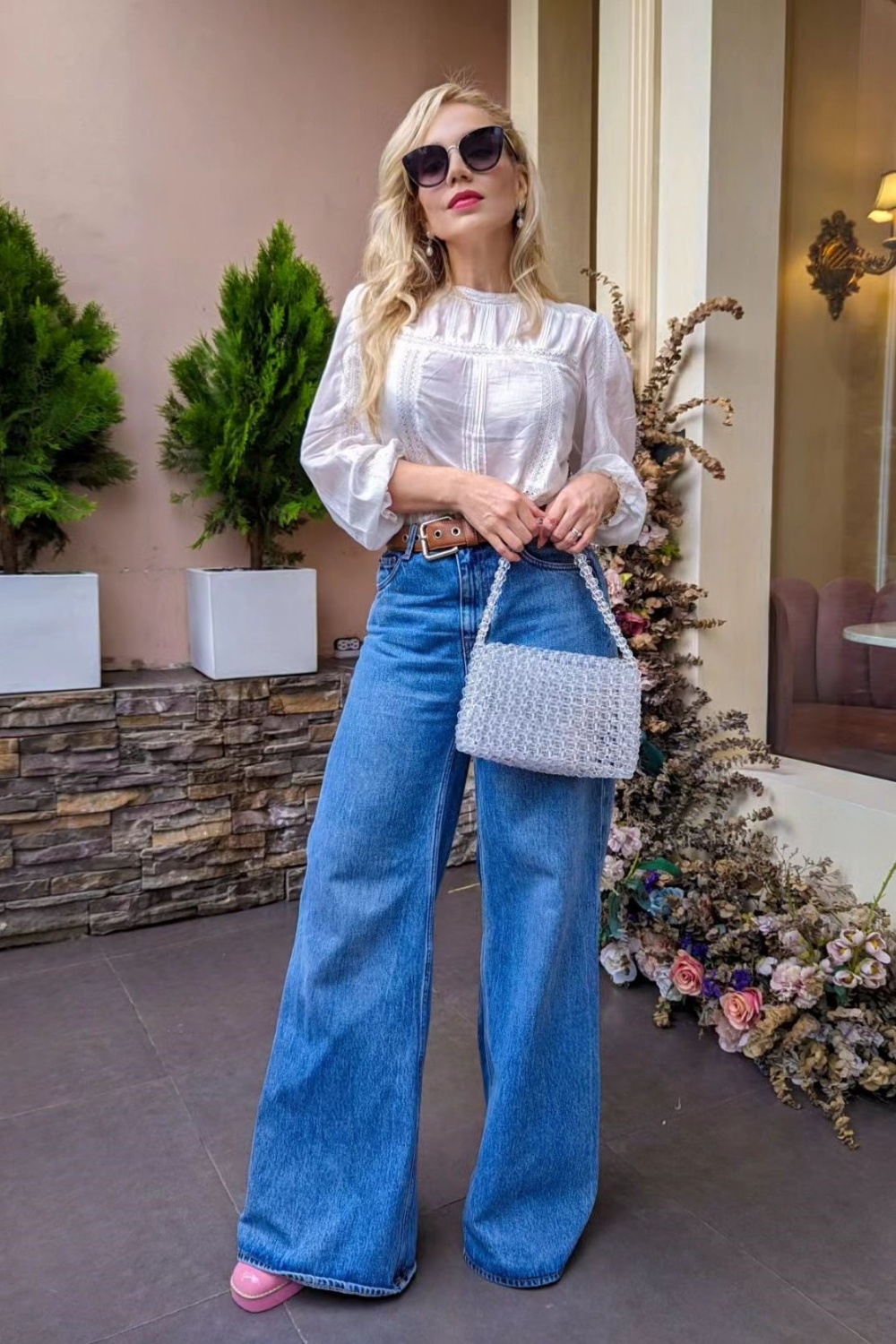 Boho Glam: White Lace Blouse and Accessories