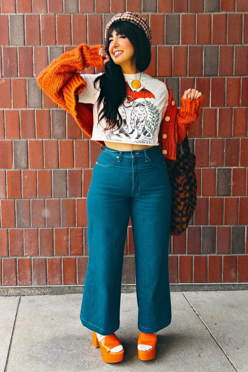 Graphic Crop Top and Wide-Leg Pants