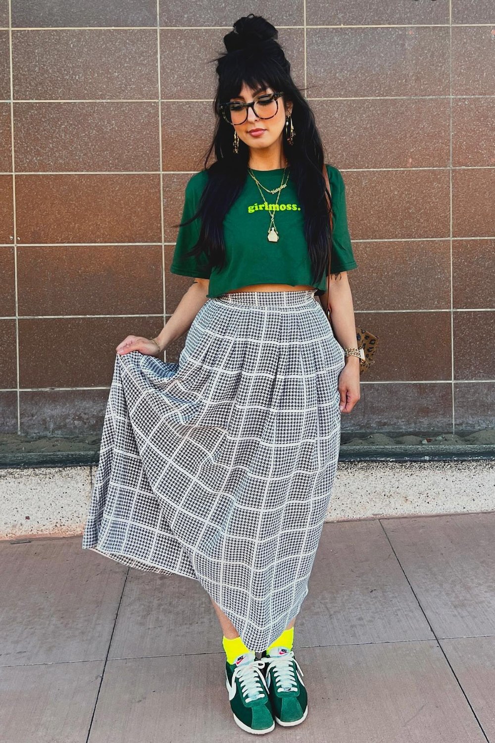 Checkered Skirt and Cropped Tee