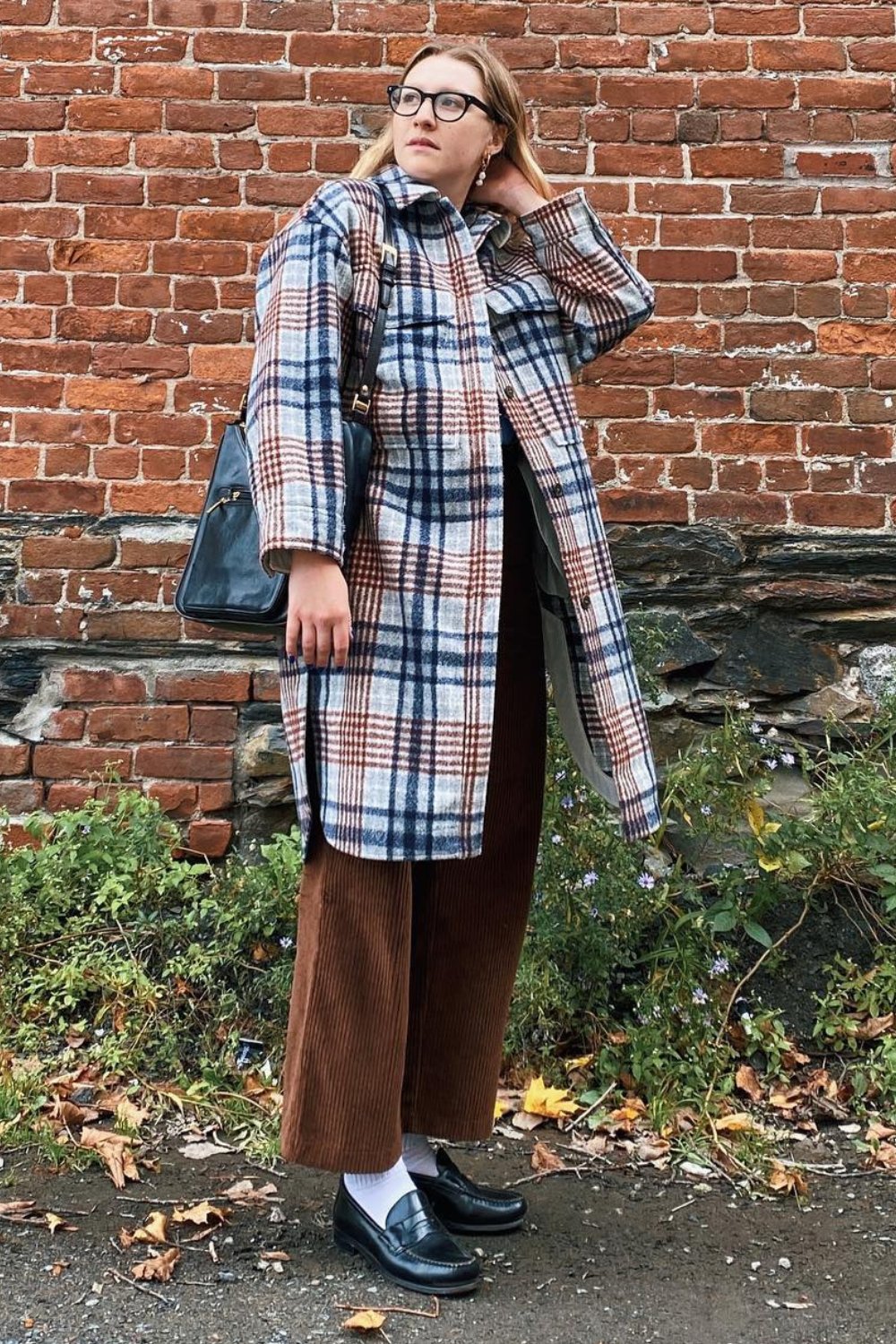 Plaid Overcoat and Corduroy Pants