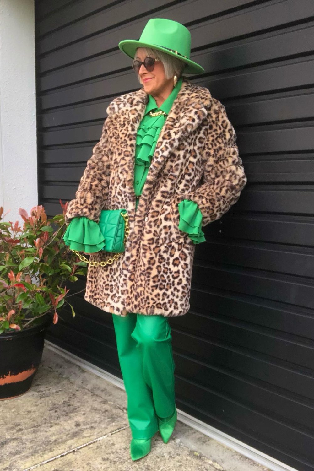 Leopard Print Coat and Green Monochrome