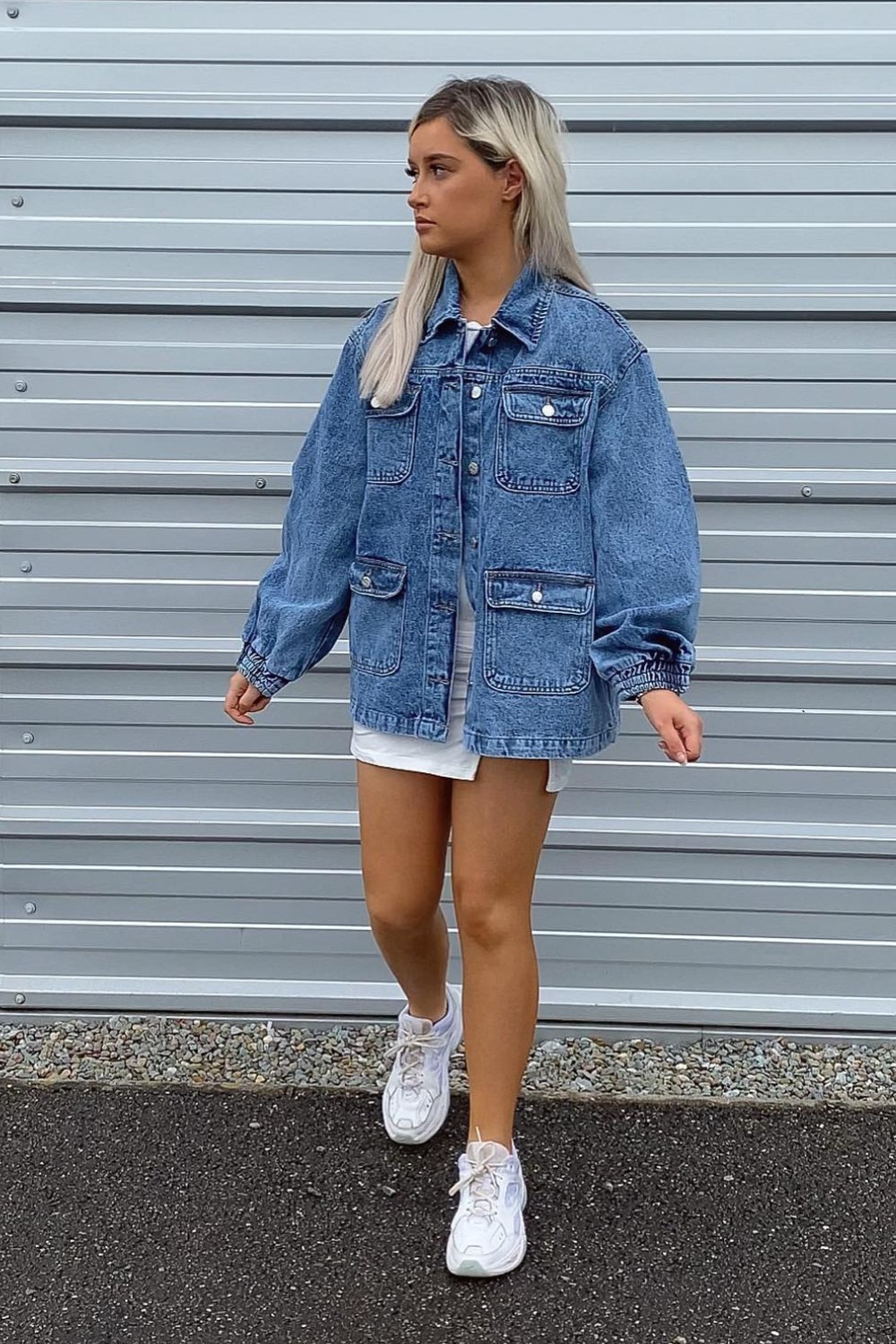 Oversized Denim Jacket with Mini Dress