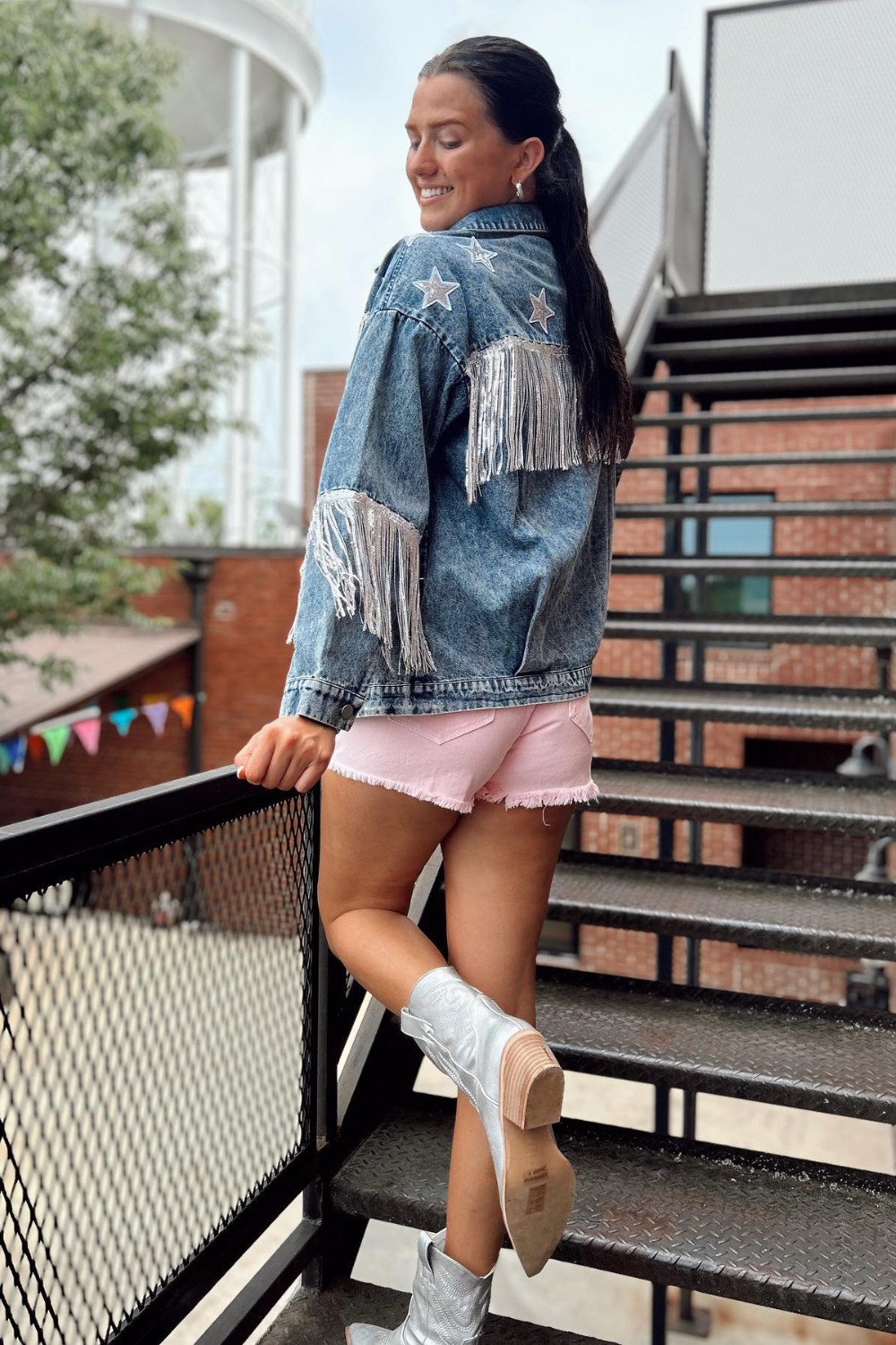 Embellished Denim Jacket with Shorts