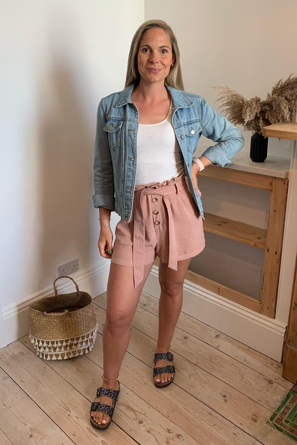 Denim Jacket with Pastel Shorts