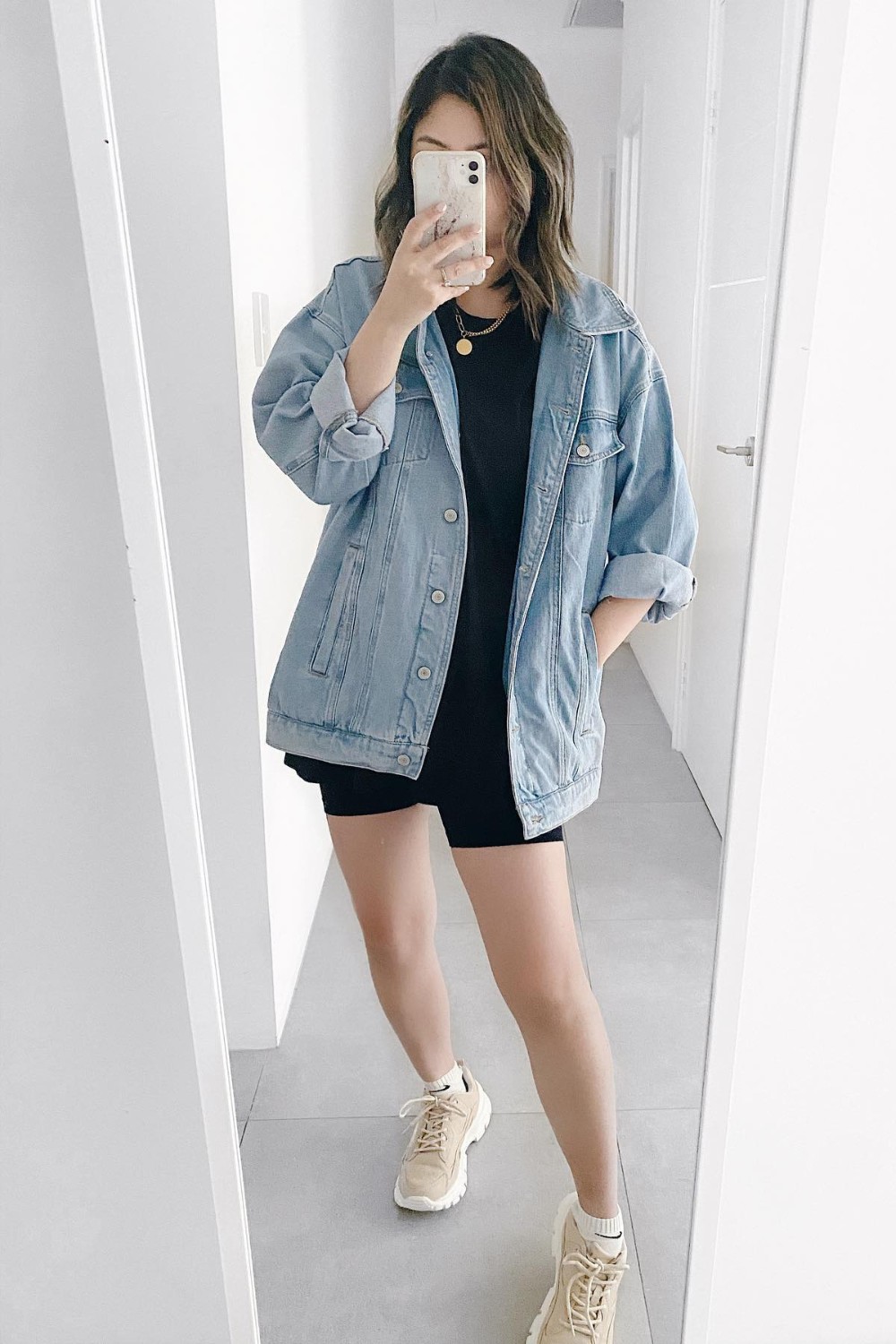 Oversized Denim Jacket with Athleisure