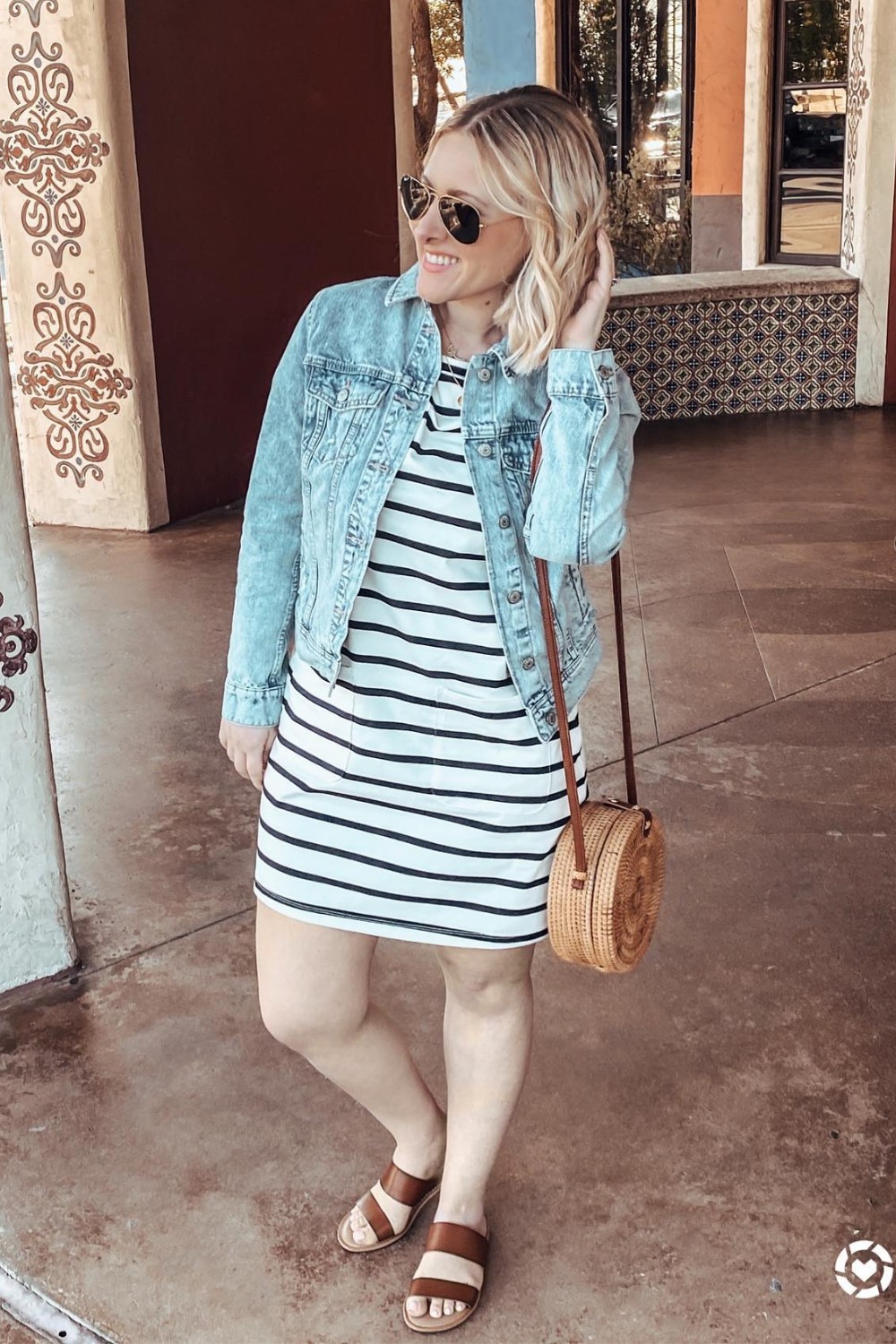 Denim Jacket with Striped Tank Dress