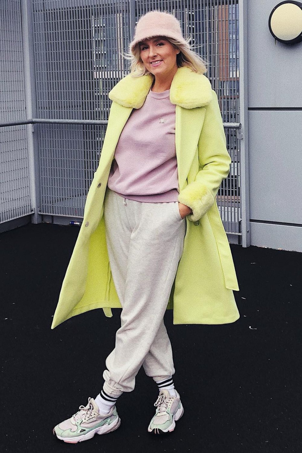 Yellow Coat and Pink Sweatshirt