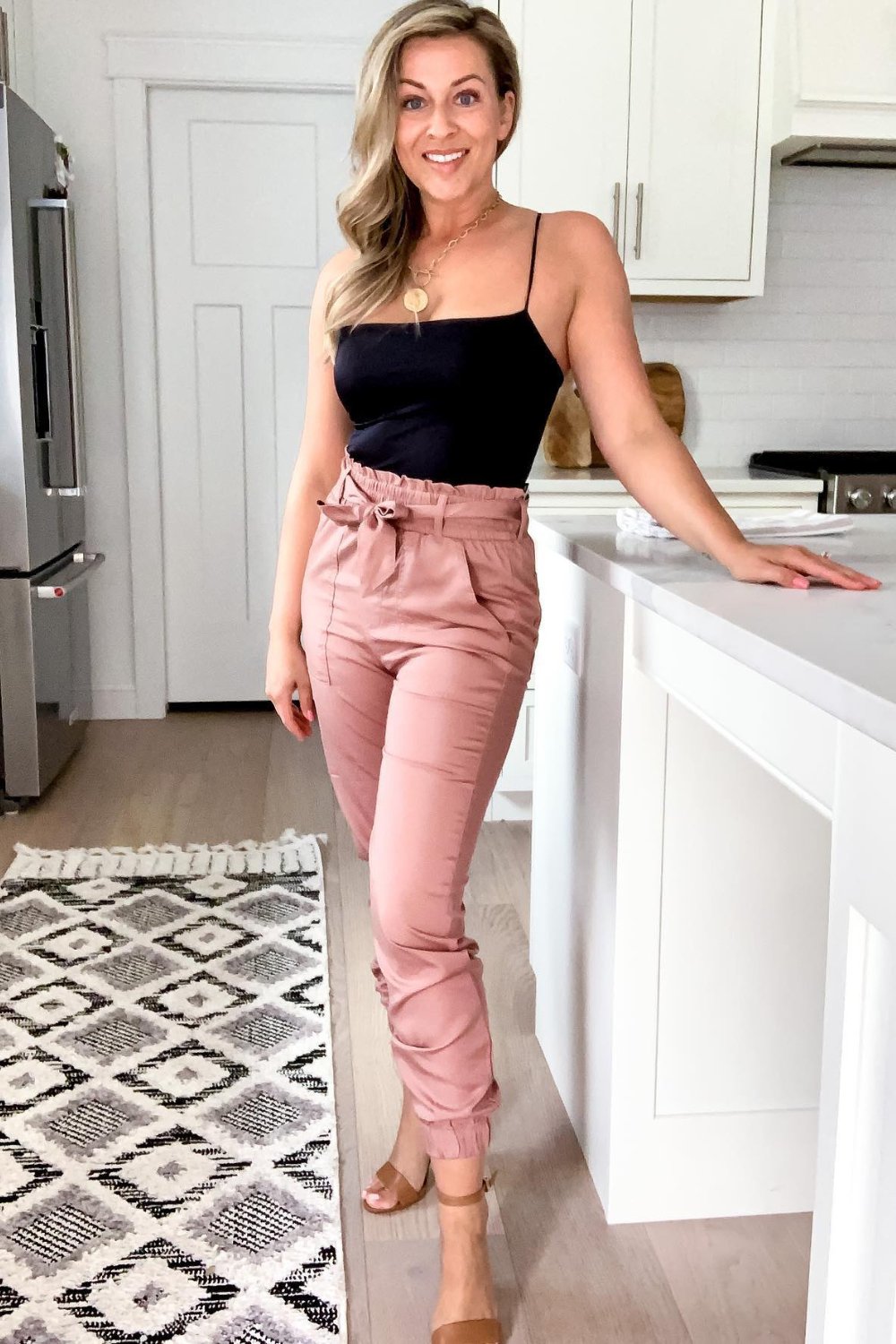 Black Bodysuit and Blush Pants