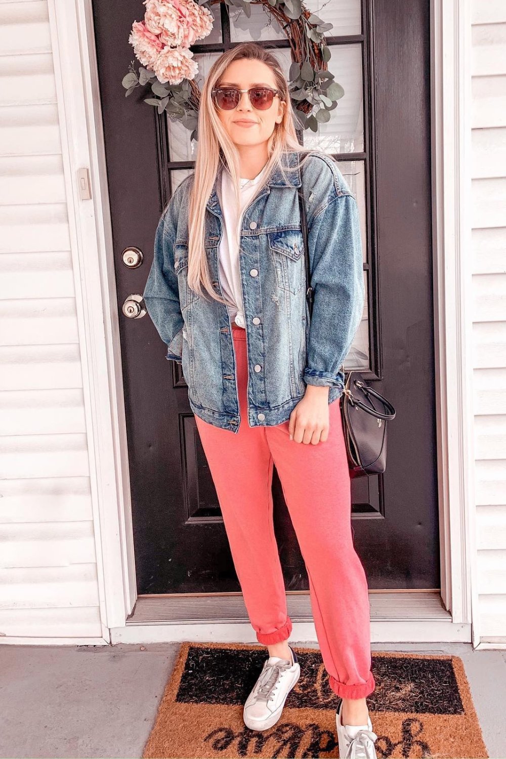 Light Wash Jacket and Pink Joggers