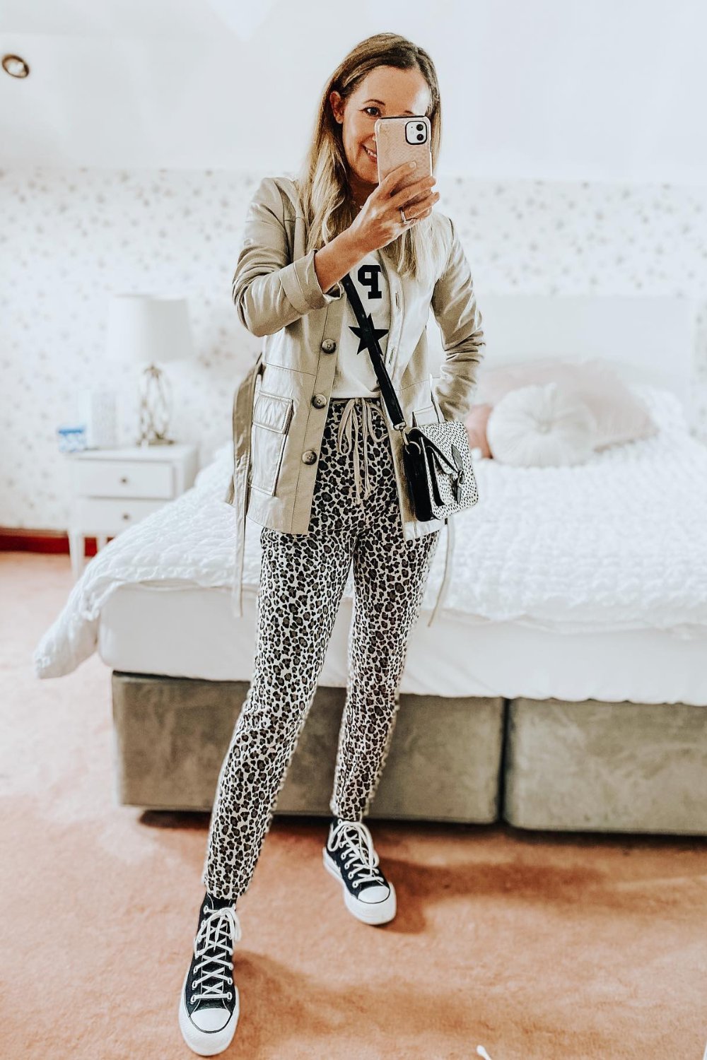 Beige Jacket and Leopard Joggers