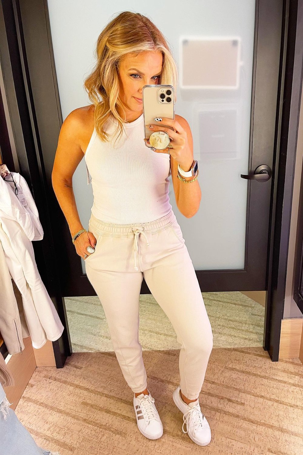 White Tank and Cream Joggers