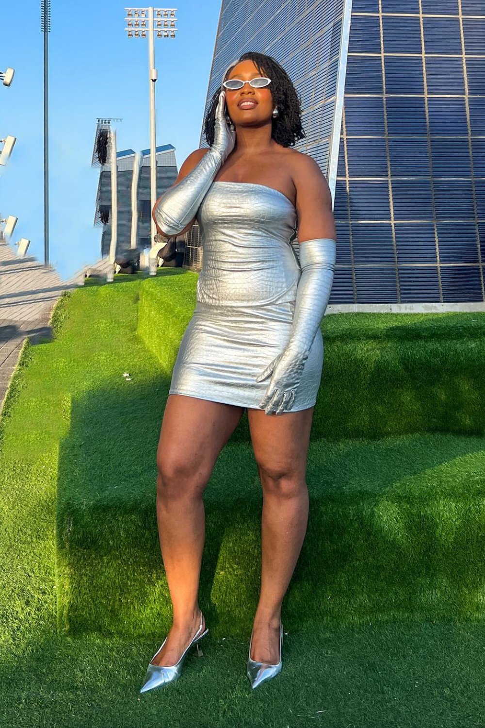 Silver Metallic Strapless Mini Dress