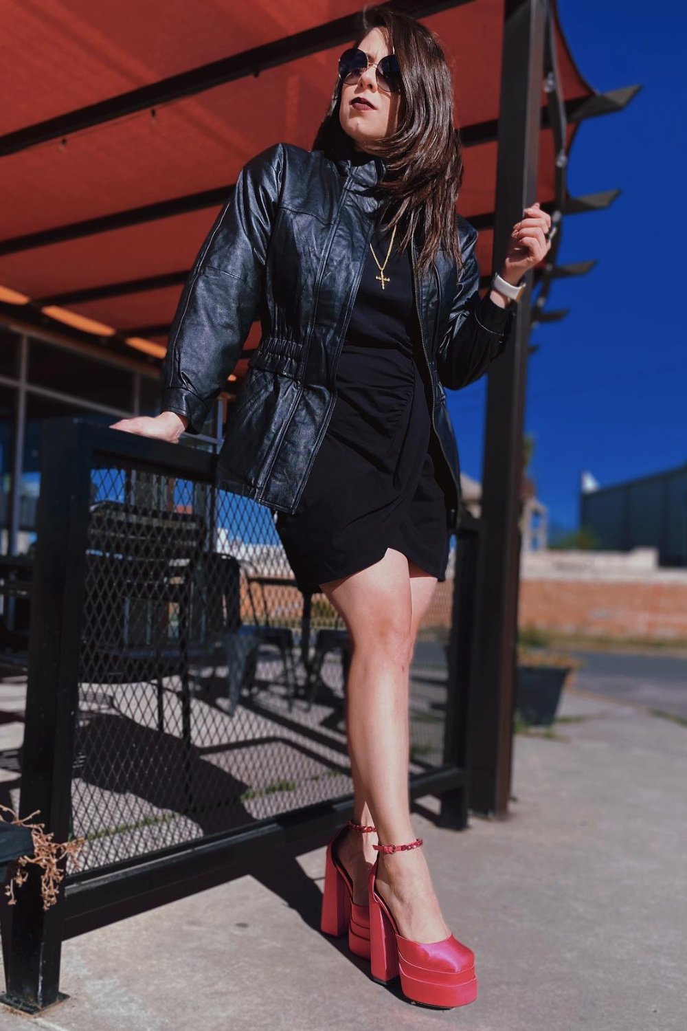 Black Leather Jacket and Mini Dress