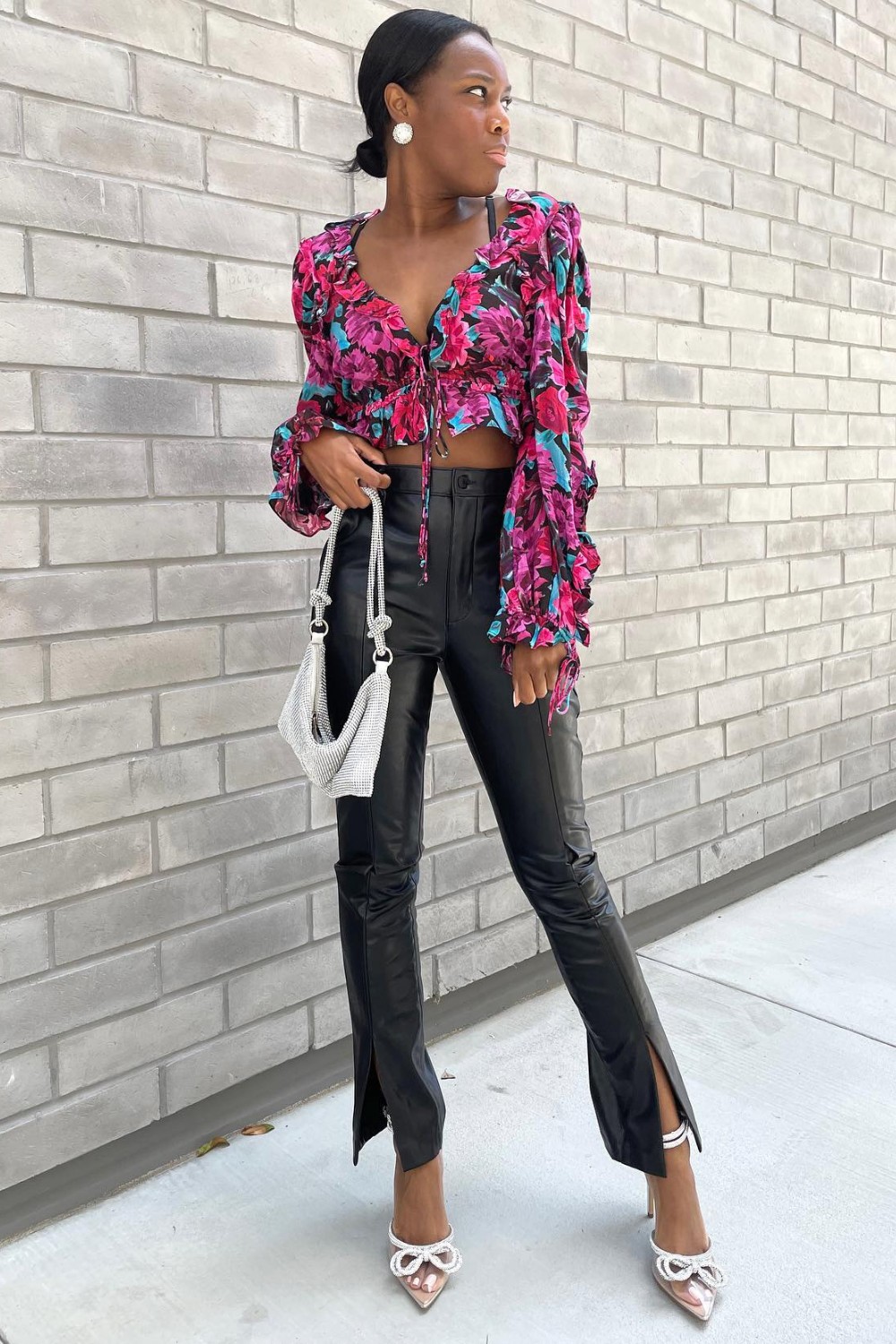 Floral Crop Top and Leather Pants