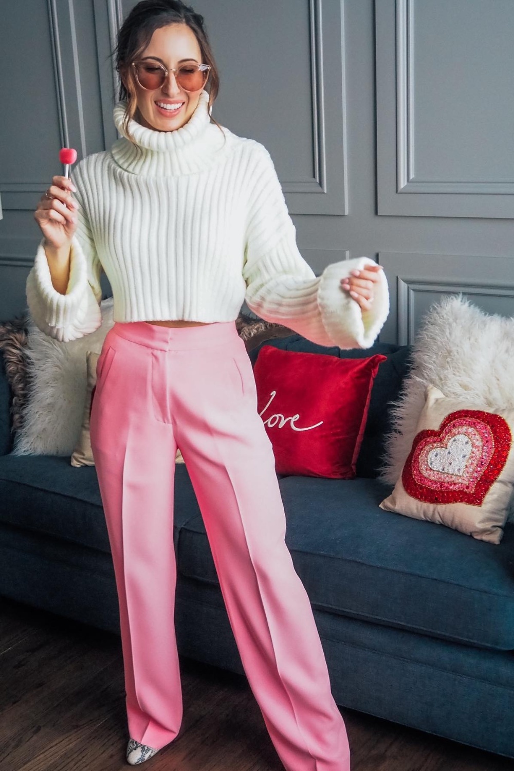 Cozy Neutrals: Cream Sweater and Pink Trousers