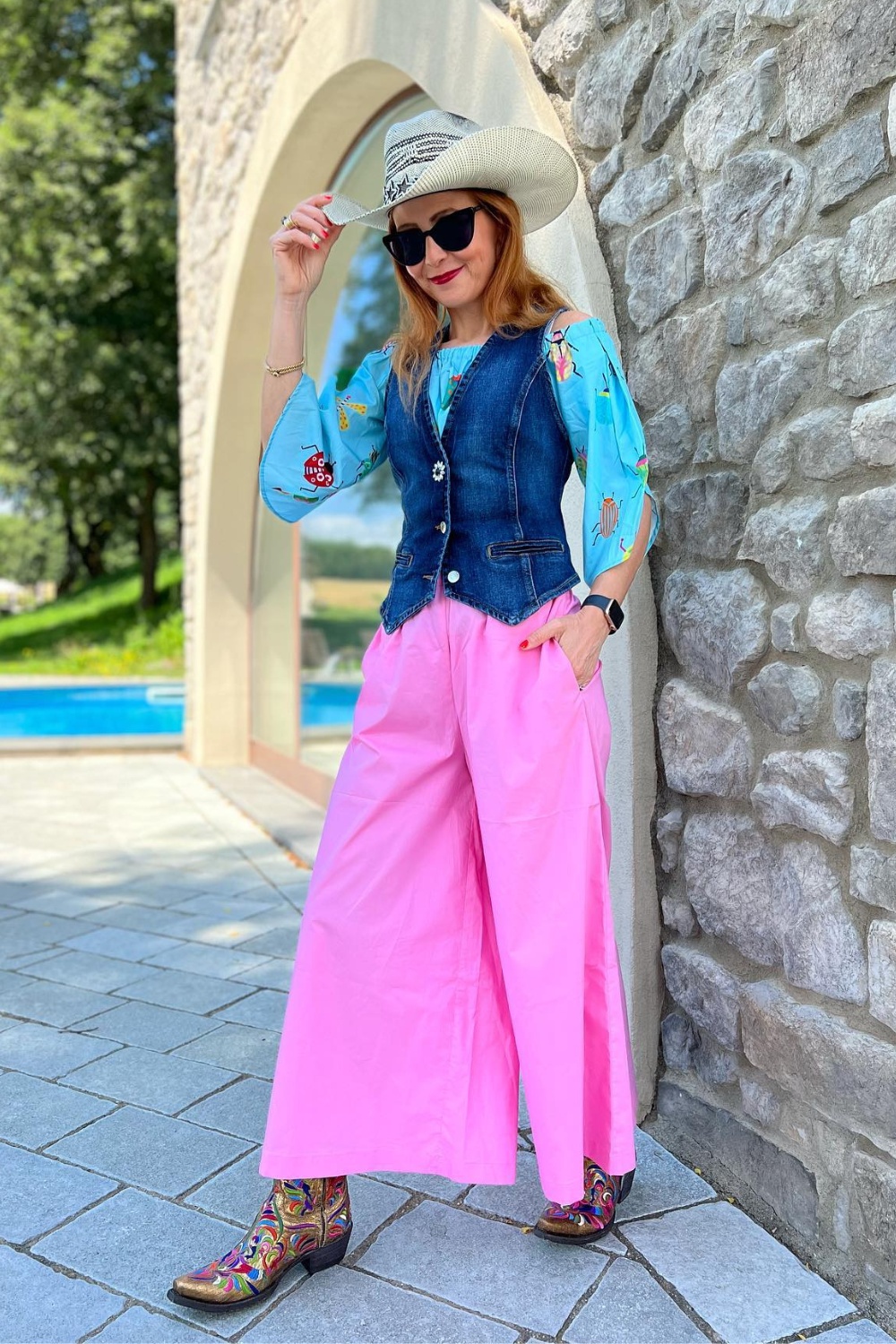 Western Flair: Denim Vest and Pink Pants