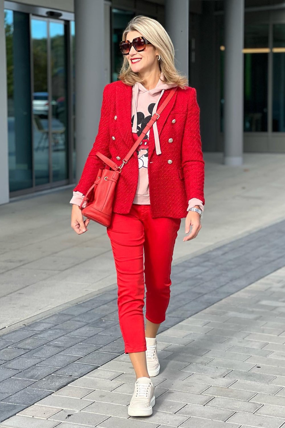 Red Tweed Blazer and Cropped Trousers