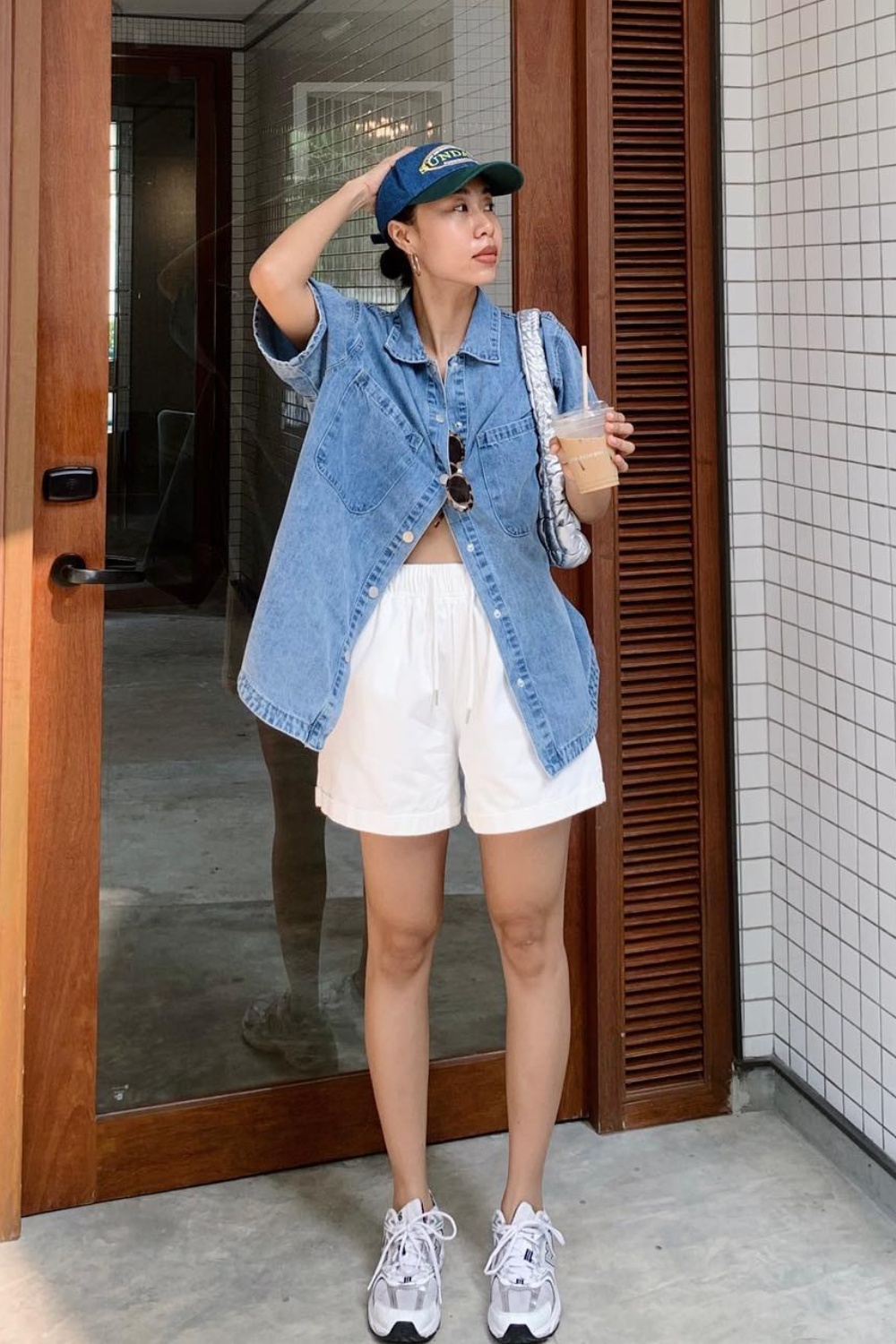 Light Blue Denim Shirt and White Shorts