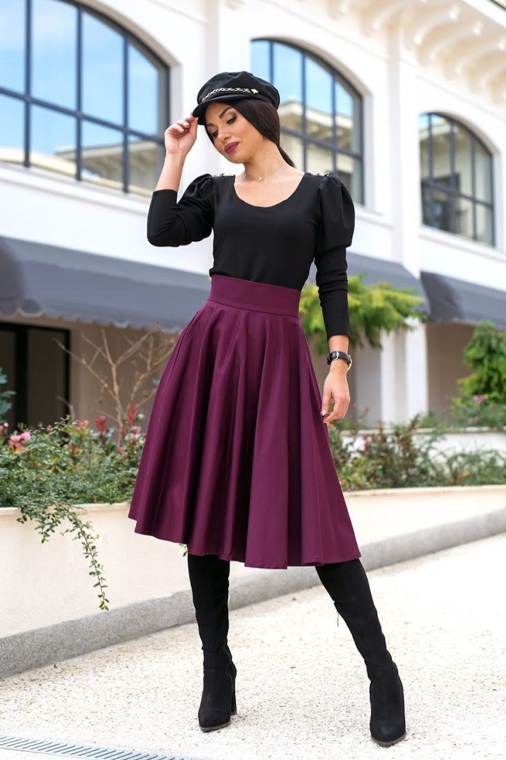 Romantic Flair: Puff Sleeves and Midi Skirt