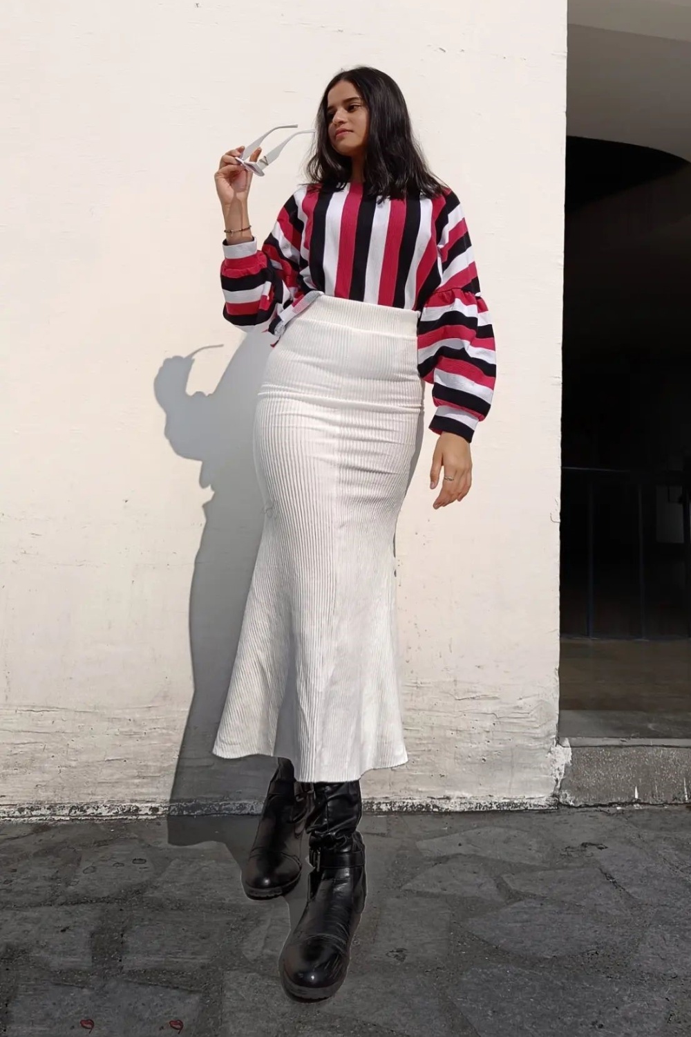 Cozy Chic: Striped Sweater and Ribbed Maxi