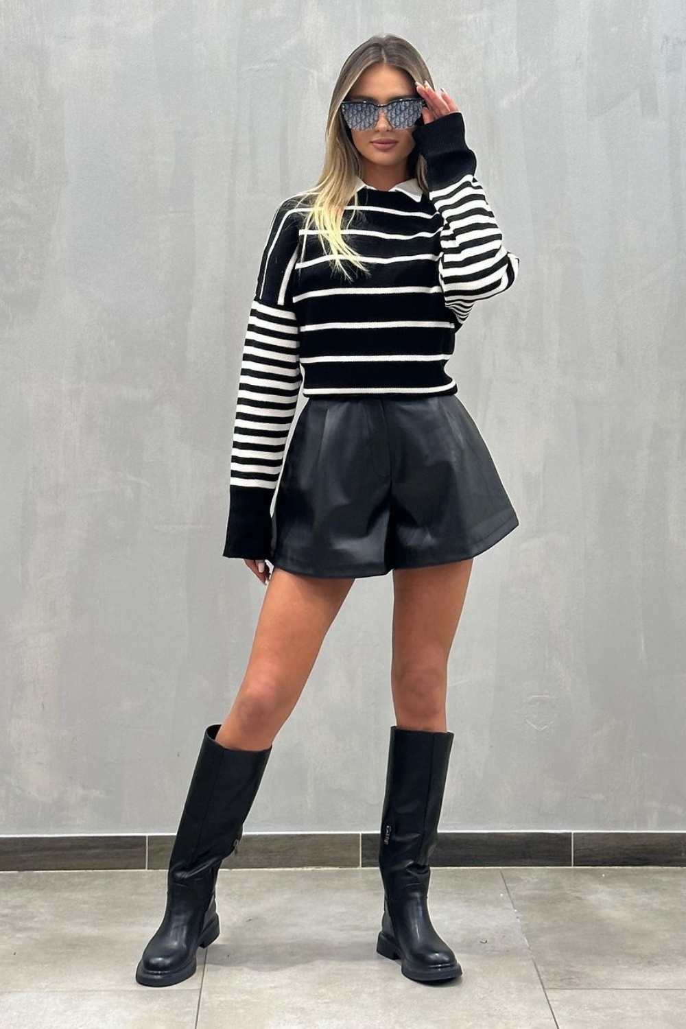 Sporty Chic: Striped Sweater and Knee-High Boots