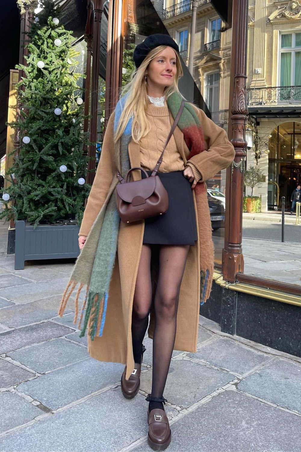 Autumn Layers: Camel Coat and Mini Skirt