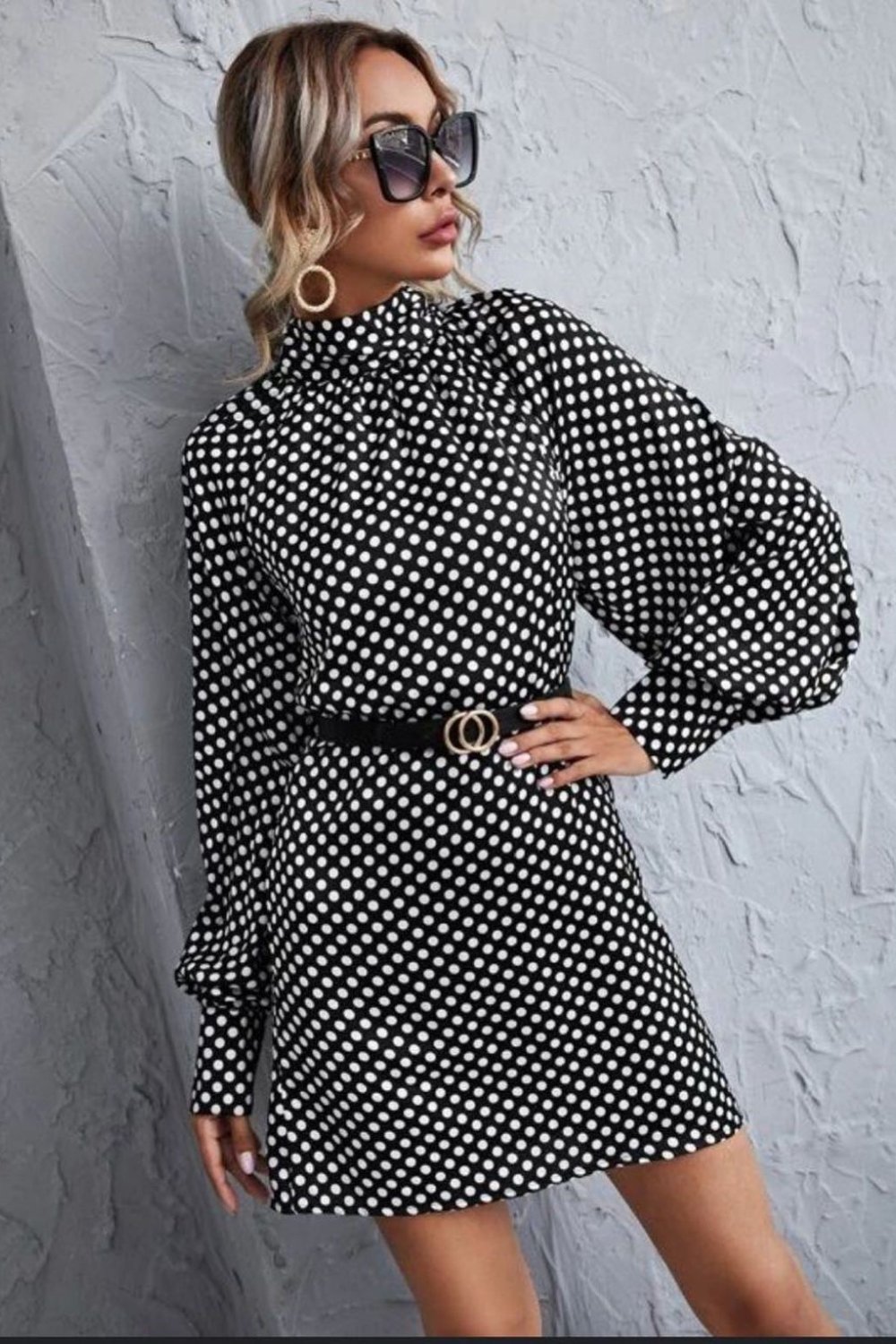 Black Polka Dot Puff Sleeve Dress