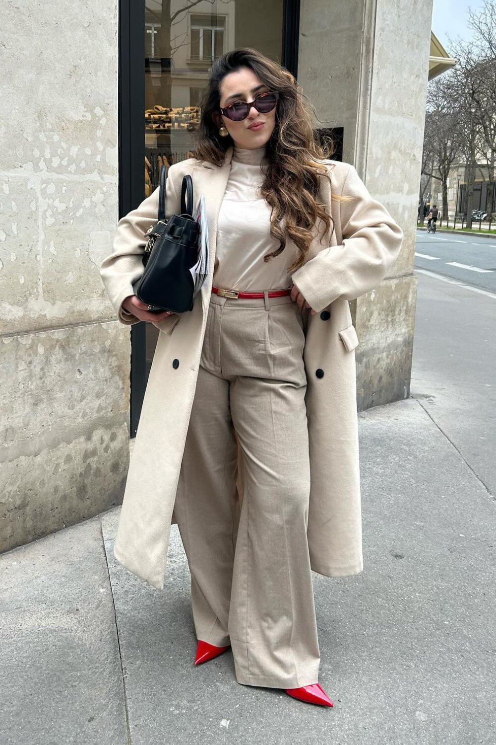 Cream Long Coat, Trousers & Turtleneck